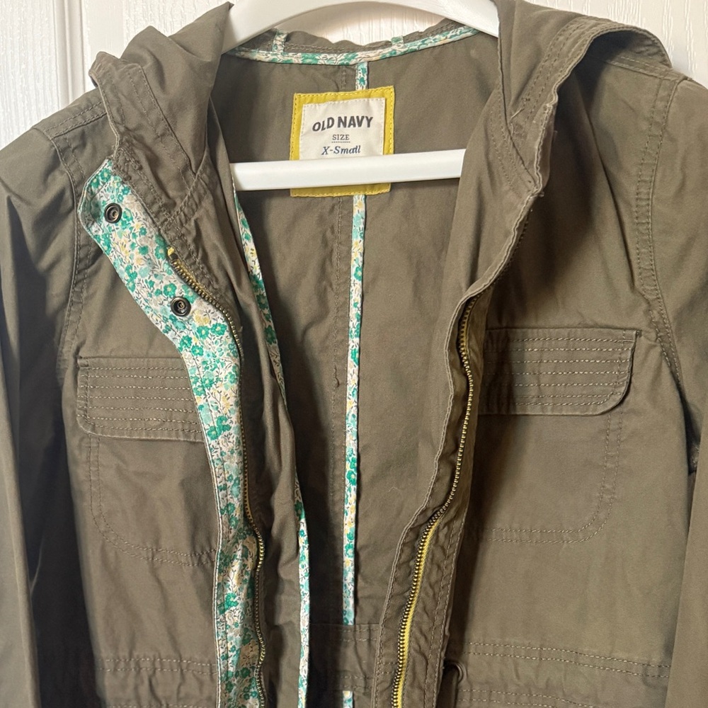 Old Navy Khaki Utility Jacket with Floral Trim
